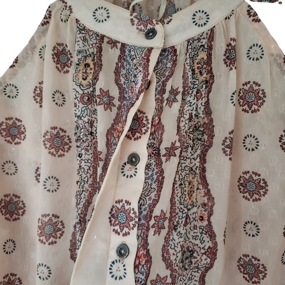 Anthropologie Cut Out Shoulder Long Sleeve Chiffon Blouse Boho Ethnic - Picture 7 of 13